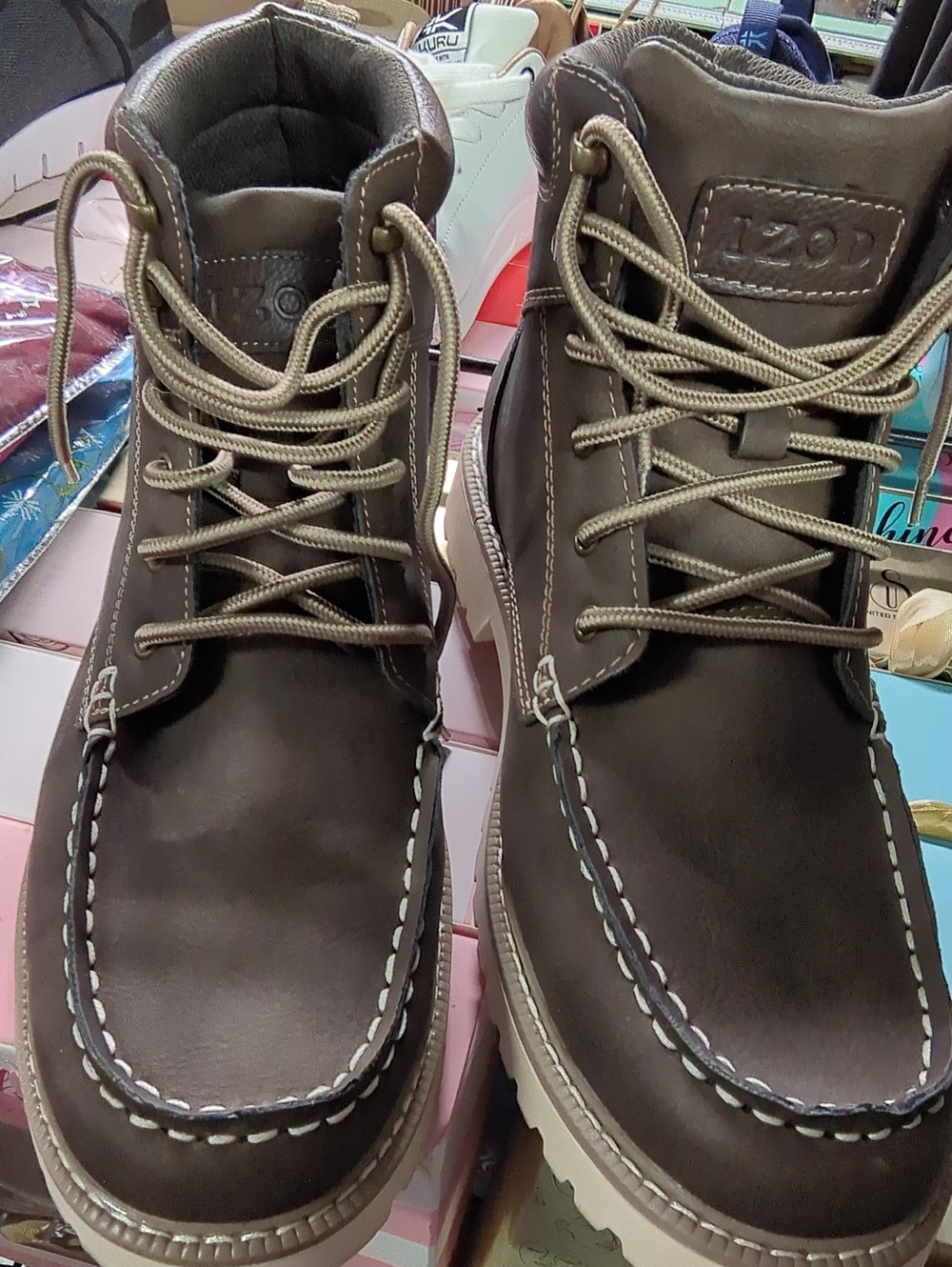 Izod Men's Dark Brown Leather Chukka Work Boots